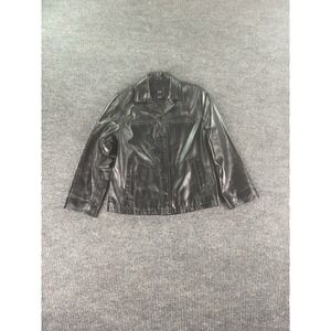 Vintage Gap Jacket Women Extra Large Black Leather Sleek Button Up Bomber 90s